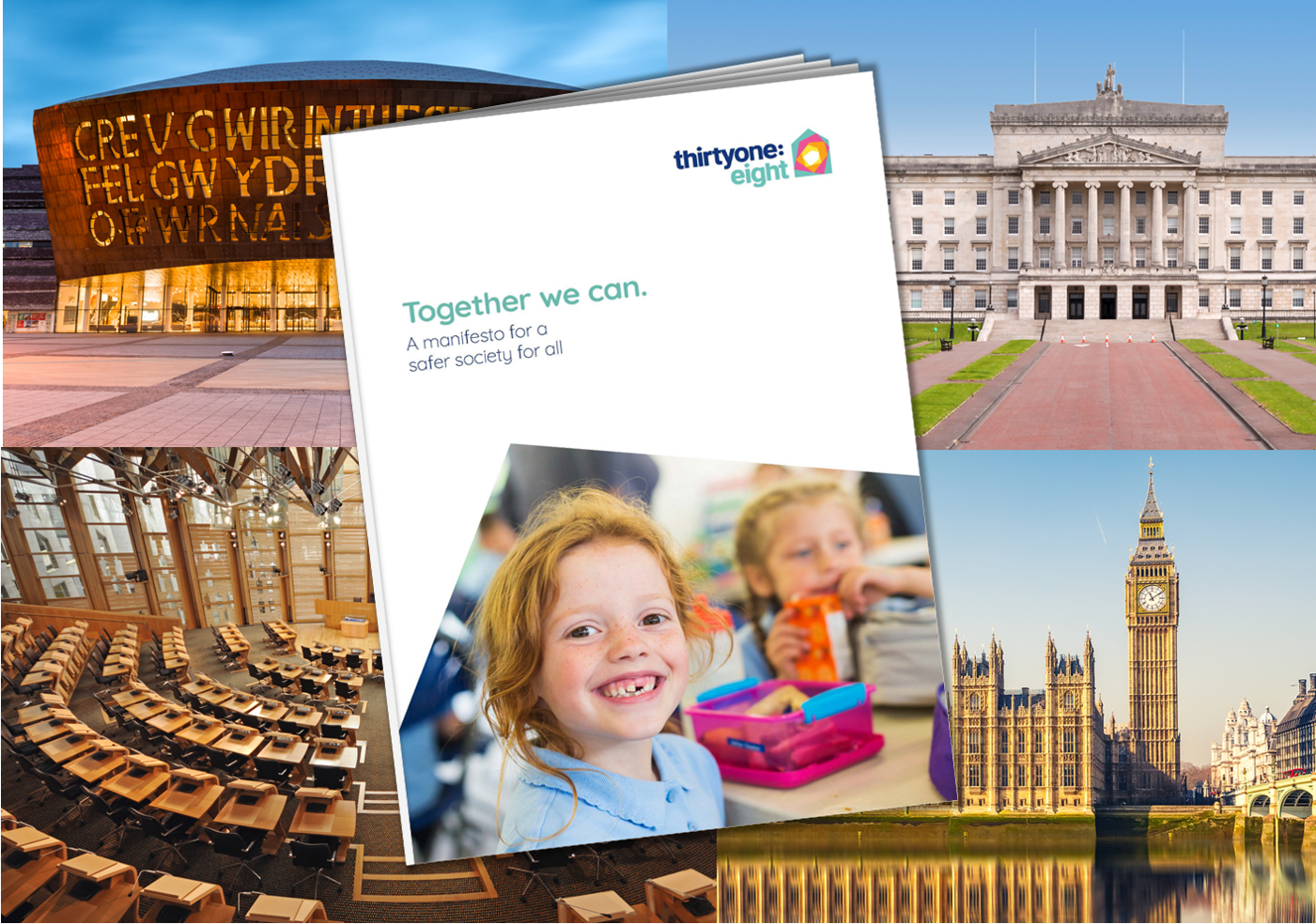 Image of our Manifesto: Together we can with images of parliaments from the four nations.